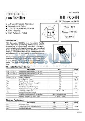 IRFP054N datasheet - Power MOSFET(Vdss=55V, Rds(on)=0.012ohm, Id=81A)