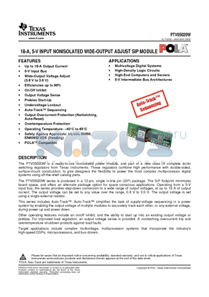 PTV05020WAH datasheet - 18-A, 5-V INPUT NONISOLATED WIDE-OUTPUT ADJUST SIP MODULE