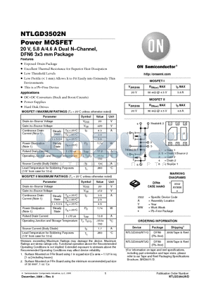 NTLGD3502N datasheet - Power MOSFET 20 V, 5.8 A/4.6 A Dual N−Channel, DFN6 3x3 mm Package