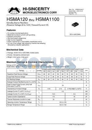 HSMA1XXX datasheet - Schottky Barrier Rectifiers