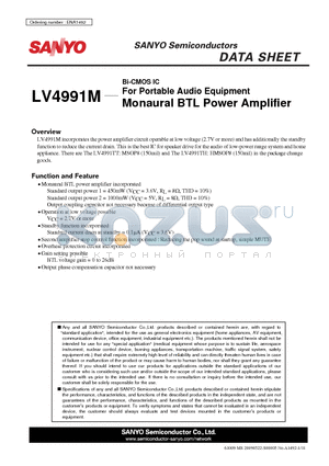LV4991M datasheet - Monaural BTL Power Amplifier