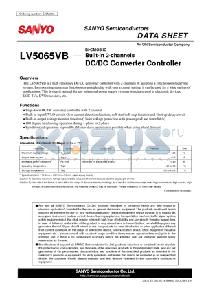 LV5065VB datasheet - Bi-CMOS IC Built-in 2-channels DC/DC Converter Controller