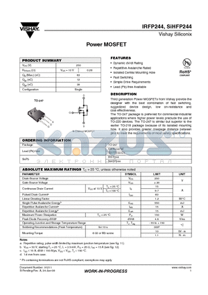 IRFP244PBF datasheet - Power MOSFET