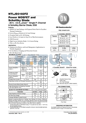 NTLJD3182FZTAG datasheet - Power MOSFET and Schottky Diode −20 V, −4.0 A, lCool Single P−Channel & Schottky Barrier Diode, ESD