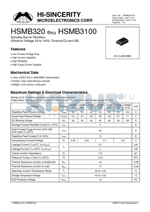 HSMB3XXX datasheet - Schottky Barrier Rectifiers