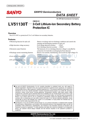 LV51130T datasheet - 2-Cell Lithium-Ion Secondary Battery Protection IC
