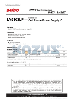 LV5103LP datasheet - Bi-CMOS LSI Cell Phone Power Supply IC