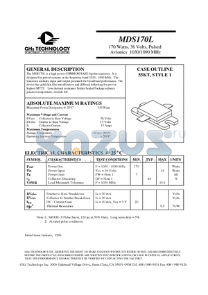 MDS170L datasheet - 170 Watts, 36 Volts, Pulsed Avionics 1030/1090 MHz