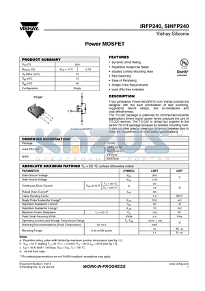 IRFP240PBF datasheet - Power MOSFET
