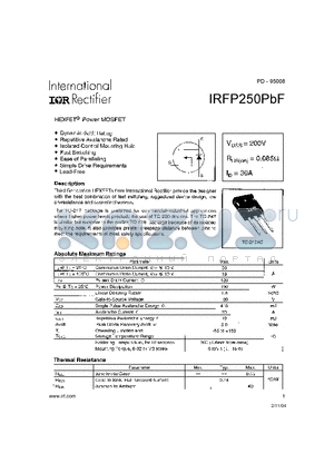 IRFP250PBF datasheet - HEXFET^ Power MOSFET