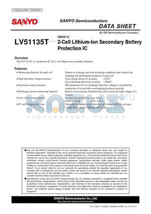 LV51135T datasheet - 2-Cell Lithium-Ion Secondary Battery Protection IC