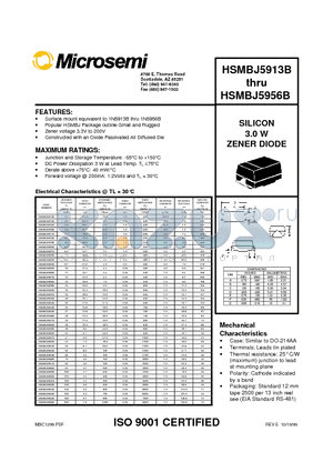 HSMBJ5918B datasheet - SILICON 3.0W ZENER DIOCE