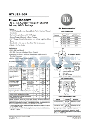 NTLJS2103PTBG datasheet - Power MOSFET