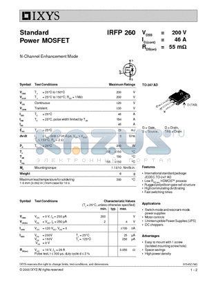 IRFP260 datasheet - Standard Power MOSFET - N-Channel Enhancement Mode