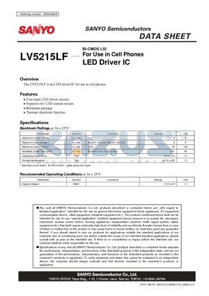 LV5215LF datasheet - Bi-CMOS LSI For Use in Cell Phones LED Driver IC