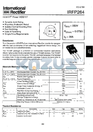IRFP264 datasheet - Power MOSFET(Vdss=250V, Rds(on)=0.075ohm, Id=38A)