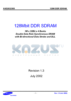 K4D263238D-QC50 datasheet - 1M x 32Bit x 4 Banks Double Data Rate Synchronous DRAM with Bi-directional Data Strobe and DLL