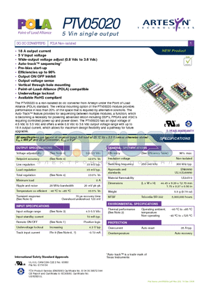 PTV05020W datasheet - DC-DC CONVERTERS