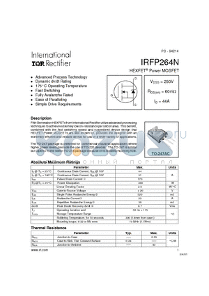 IRFP264N datasheet - Power MOSFET(Vdss=250V, Rds(on)=60mohm, Id=44A)