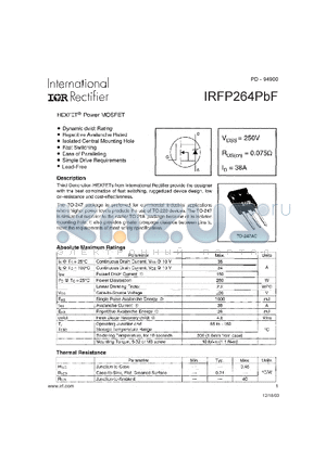 IRFP264PBF datasheet - HEXFET Power MOSFET