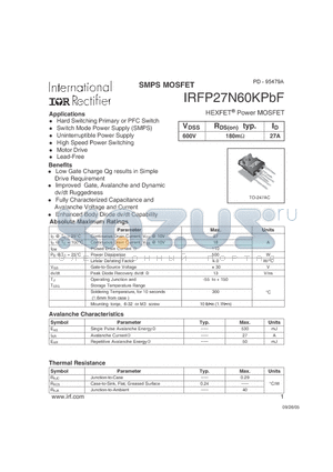 IRFP27N60KPBF datasheet - HEXFET Power MOSFET