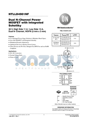 NTLLD4901NF datasheet - Dual N-Channel Power MOSFET with Integrated Schottky