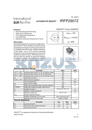 IRFP2907Z datasheet - AUTOMOTIVE MOSFET