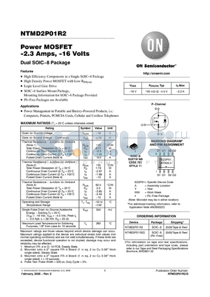 NTMD2P01R2G datasheet - Power MOSFET −2.3 Amps, −16 Volts