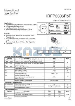 IRFP3306PBF datasheet - HEXFET Power MOSFET