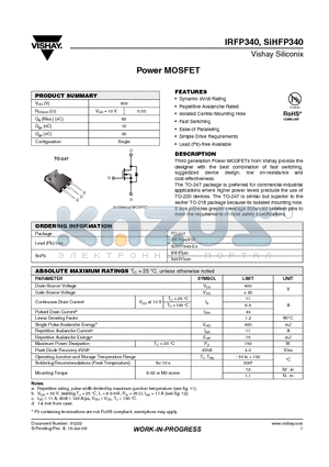 IRFP340PBF datasheet - Power MOSFET