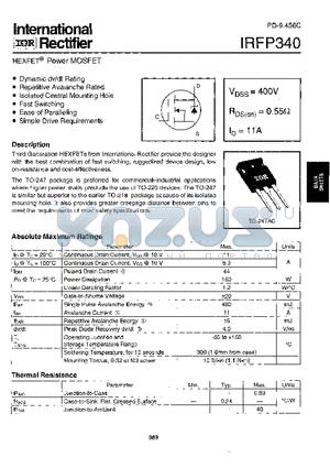 IRFP340 datasheet - Power MOSFET(Vdss=400V, Rds(on)=0.55ohm, Id=11A)