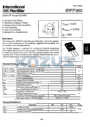 IRFP360 datasheet - Power MOSFET(Vdss=400V, Rds(on)=0.20ohm, Id=23A)