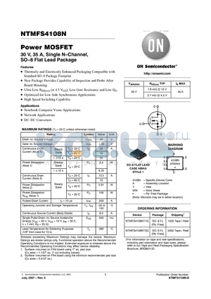 NTMFS4108N datasheet - Power MOSFET 30 V, 35 A, Single N-Channel, SO-8 Flat Lead Package