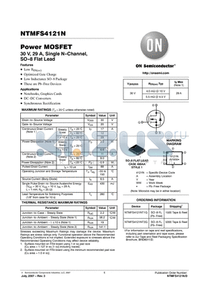 NTMFS4121N datasheet - Power MOSFET 30 V, 29 A, Single N-Channel, SO-8 Flat Lead