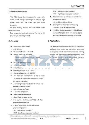 MDT10C22 datasheet - 8-bit micro-controller