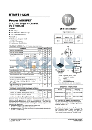 NTMFS4122NT3G datasheet - Power MOSFET 30 V, 23 A, Single N-Channel, SO-8 Flat Lead
