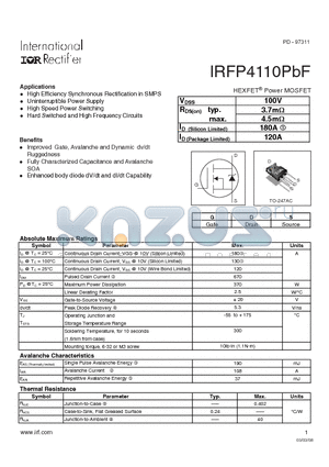 IRFP4110PBF datasheet - HEXFET Power MOSFET
