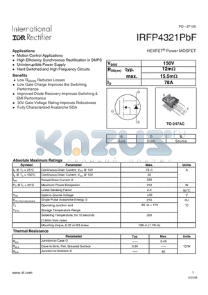 IRFP4321PBF datasheet - HEXFET Power MOSFET
