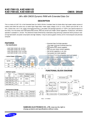 K4E160811D datasheet - 2M x 8Bit CMOS Dynamic RAM with Extended Data Out