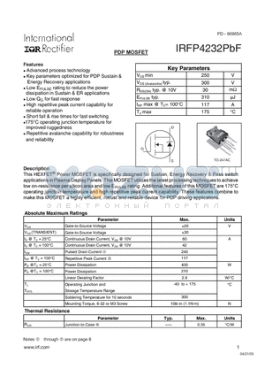 IRFP4232PBF datasheet - PDP MOSFET