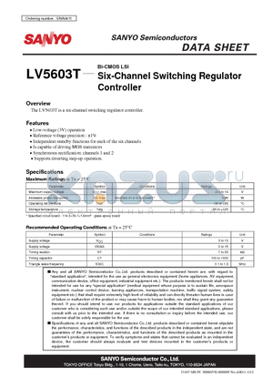 LV5603T datasheet - Bi-CMOS LSI Six-Channel Switching Regulator Controller