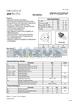 IRFP4332PBF datasheet - PDP SWITCH