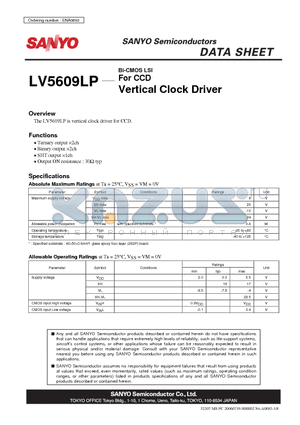 LV5609LP datasheet - Bi-CMOS LSI For CCD Vertical Clock Driver