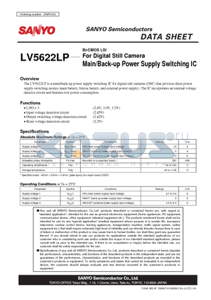 LV5622LP datasheet - For Digital Still Camera Main/Back-up Power Supply Switching IC