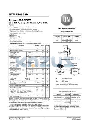 NTMFS4833NT1G datasheet - Power MOSFET 30 V, 191 A, Single N-Channel, SO-8 FL