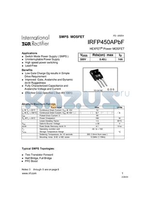 IRFP450APBF datasheet - HEXFET^Power MOSFET