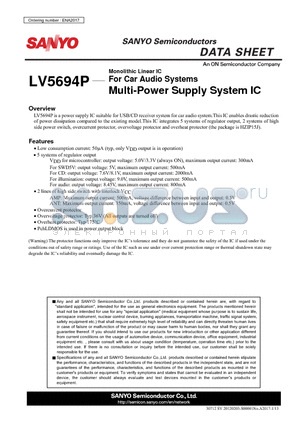 LV5694P datasheet - Monolithic Linear IC For Car Audio Systems Multi-Power Supply System IC