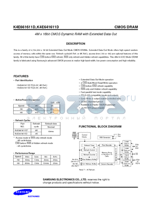 K4E641611D-TC50 datasheet - 4M x 16bit CMOS Dynamic RAM with Extended Data Out