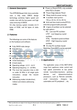 MDT10P20BF datasheet - 8-bit micro-controller