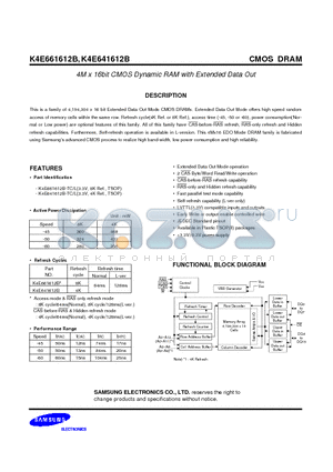 K4E641612B-TC datasheet - 4M x 16bit CMOS Dynamic RAM with Extended Data Out